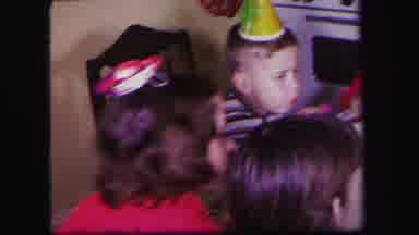 Lynbrook New York (1971): Children In Party Hats Gather Around The Table For Food