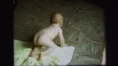 Lynbrook New York (1971): White Naked Baby Crawling From Blanket To Carpet To Get