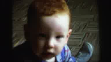 Lynbrook New York (1971): Red Hair Baby Crawling On Carpet In Blue Overalls