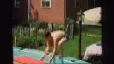 Lynbrook New York (1971): Young Boy Jumps On To Pool And On To A Blow Up Raft
