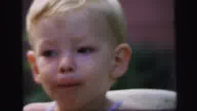 Lynbrook New York (1971): Young Blonde Boy Eats Outside In His High Chair And Then