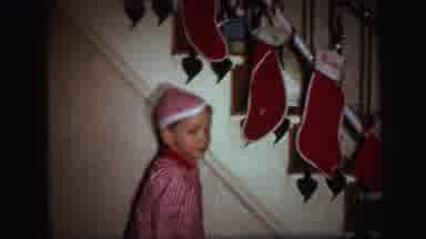 Lynbrook New York (1971): Young Happy Boy In Red And White Christmas Pjs Walks Up