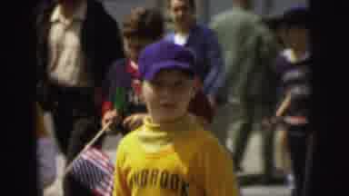Lynbrook New York (1973): Boys Baseball Team Walk In The Parade Waving To The