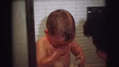 Lynbrook New York (1973): Baby Washing Clean Young Boy Naked Water Bathroom Shower