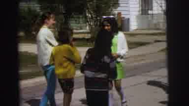 Lynbrook New York (1973): Girls In Colorful Clothes Playing On A Sidewalk Near Car