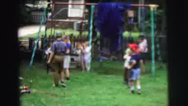 Lynbrook New York (1973): Kids Playing Hug Hat Swing Outside Yard Grass Boys Tarp