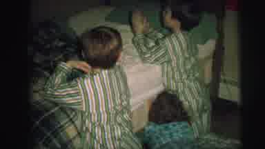 LYNBROOK NEW YORK-1973: Three Kids Saying Their Prayers Together Near A Large Bed