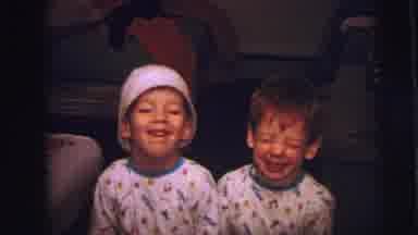 LYNBROOK NEW YORK-1973: Two Boys Laughing and Baby in Crib