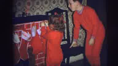 Lynbrook New York (1973): Family Excitedly Celebrating Christmas Morning And