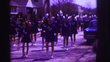 Lynbrook New York (1973): Baton Twirlers In Blue Uniforms Marching In Time With