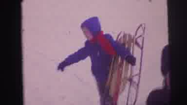 Lynbrook New York (1973): Children Play With Wooden Sleds On A Clear Winter Day