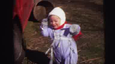 Lynbrook New York (1973): Toddler Running On The Driveway In Winter