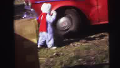 Lynbrook New York (1973): Siblings Exploring Outside Red Dad's Car Parking At The