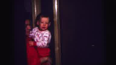 Lynbrook New York (1973): Thrilled Red Haired Little Boy In Red And White Pajamas
