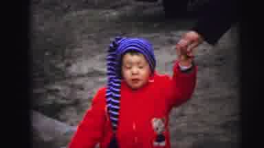 Lynbrook New York (1973): Walk Of A Cheerful Child In A Beautiful Red Coat And A