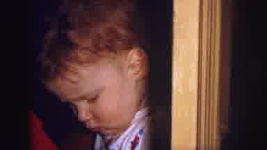 Lynbrook New York (1973): Little Boy Toddler Plays With Red Rotary Dial Phone