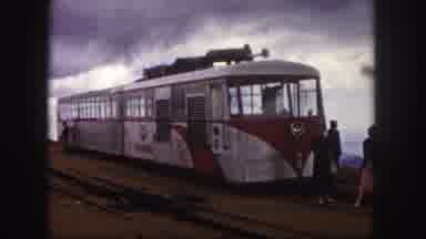 Colorado Springs USA (1958): People Standing Next Red And White Tour Train On A