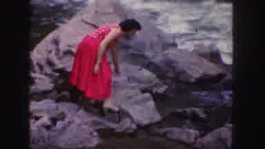 Colorado (1958): Family Exploring The Riverside Rocks And Looking At The Water