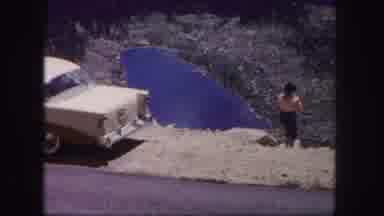 Colorado USA (1958): Couple Man Woman Lake Elevation Mountains Lake Car Road Warm