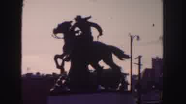 Denver Colorado (1958): Landmark Statue Depicts A Man In Action On Horseback