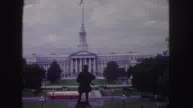 Denver Colorado (1958): 2 Monuments And Transportation Going By