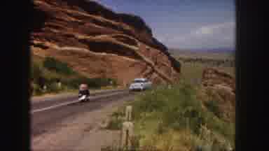 Denver Colorado (1958): Car And Motorbike Driven By Road On One Side Of The