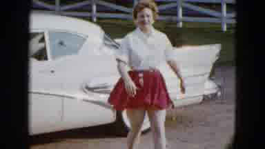 Las Vegas USA (1958): Woman Wearing A Bright Red Skirt And White Blouse Exits