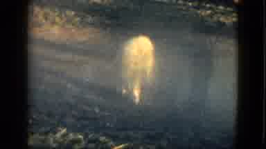 LAS VEGAS USA-1958: Glowing Figure Walking in Dark Landscape