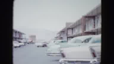 Las Vegas USA (1958): Panning Vintage Video Filter People Cars Automobiles School