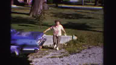 Ontario Canada (1958): Older Car Seems Damaged Women Circulating To See The
