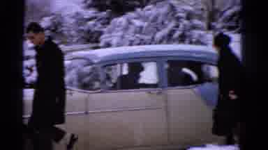 Ontario Canada (1958): Family Members Arriving By Car On A Snowy Day