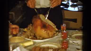 Ontario Canada (1958): Carving Hot Juicy Turkey Bird Knife Fork Holiday Food