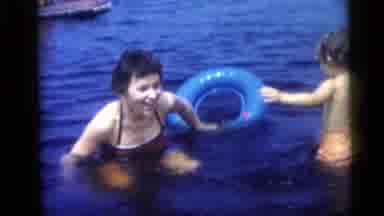 Camden New Jersey USA (1959): Mom Swims With Kids In The Lake