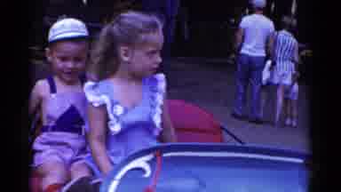 Catskill New York USA (1959): Small Children Sitting And Playing In A Blue Car In