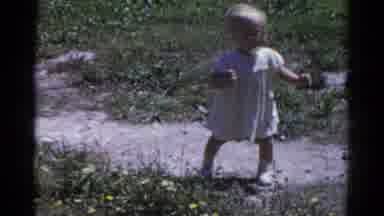 Catskill New York USA (1959): Toddler Falls While Attempting To Walk Outside In