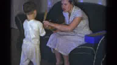 Catskill New York USA (1959): Mom Teaches Son How To Play Baseball
