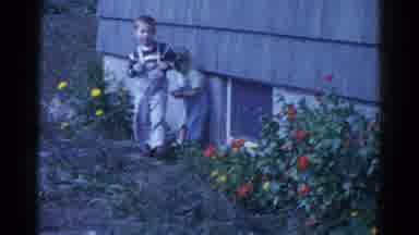 Catskill New York USA (1959): Two Young Children Leaning Against Foundation Of