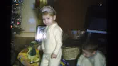 Catskill New York USA (1959): Two Caucasian Siblings Opening Presents On Christmas