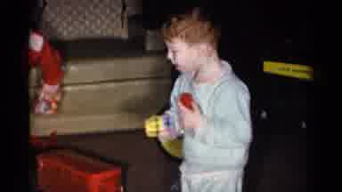Catskill New York USA (1959): Children Opening Presents Around Christmas Tree