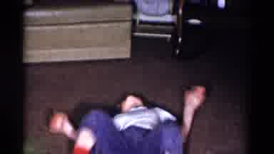 Catskill New York USA (1959): Little Girl With Glasses Does Tumble On Living Room