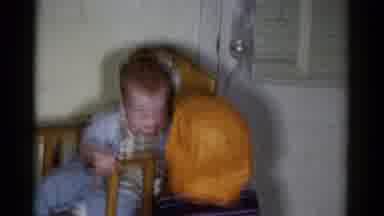Catskill New York USA (1959): Baby Sitting Down In His Chair While Laughing At