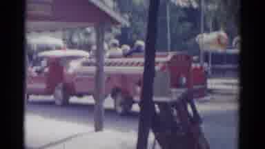 Catskill New York USA (1959): Fire Engine Strolls With Children Through The City