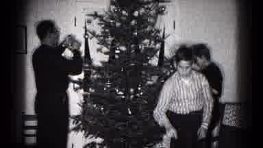 Hagerstown Maryland USA (1959): A Cat And A Family Decorating A Christmas Tree