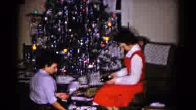Hagerstown Maryland USA (1959): Family Sitting By A Decorated Christmas Tree