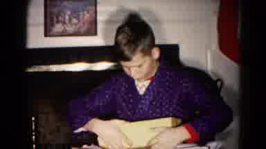 Hagerstown Maryland USA (1959): The Boy Having A Gift To Opening The Gift Box