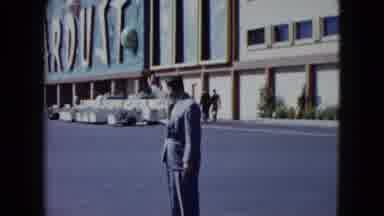 Nevada USA (1959): A Man Stands In Front Of The Building And Tells Bye To Someone