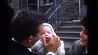 Camden New Jersey (1960): Couple Plays With Newborn In Front Of Their Residence