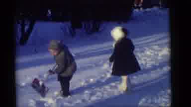 Camden New Jersey (1960): Children Play In Snow With A Shovel Girl In Black Coat