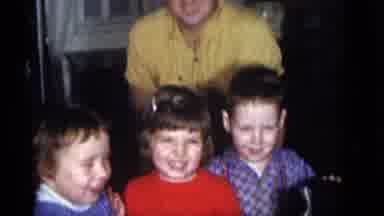 Camden New Jersey (1960): Older Man Posing Behind Three Kids For A Picture And