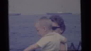 Camden New Jersey US (1960): Woman And Children On Boat At Sea On Sunny Day
